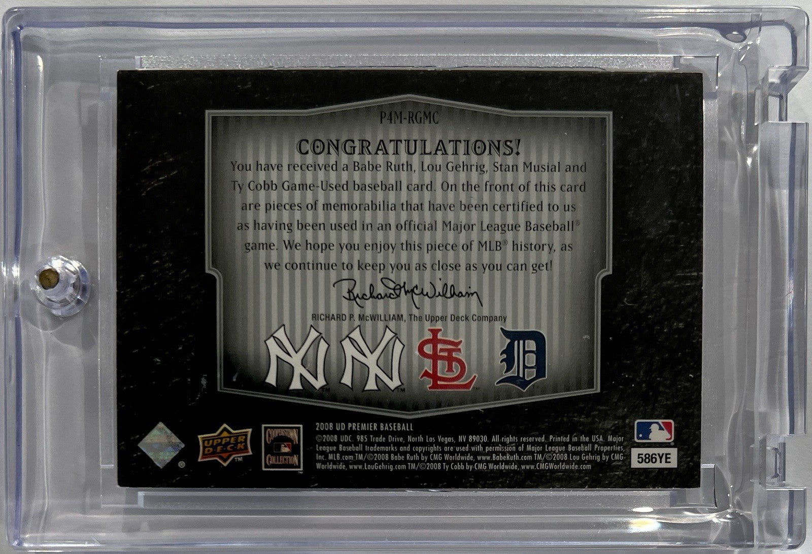 2008 Upper Deck, Babe Ruth Lou Gehrig Stan Musial Ty Cobb.  Game Used Patch /251
