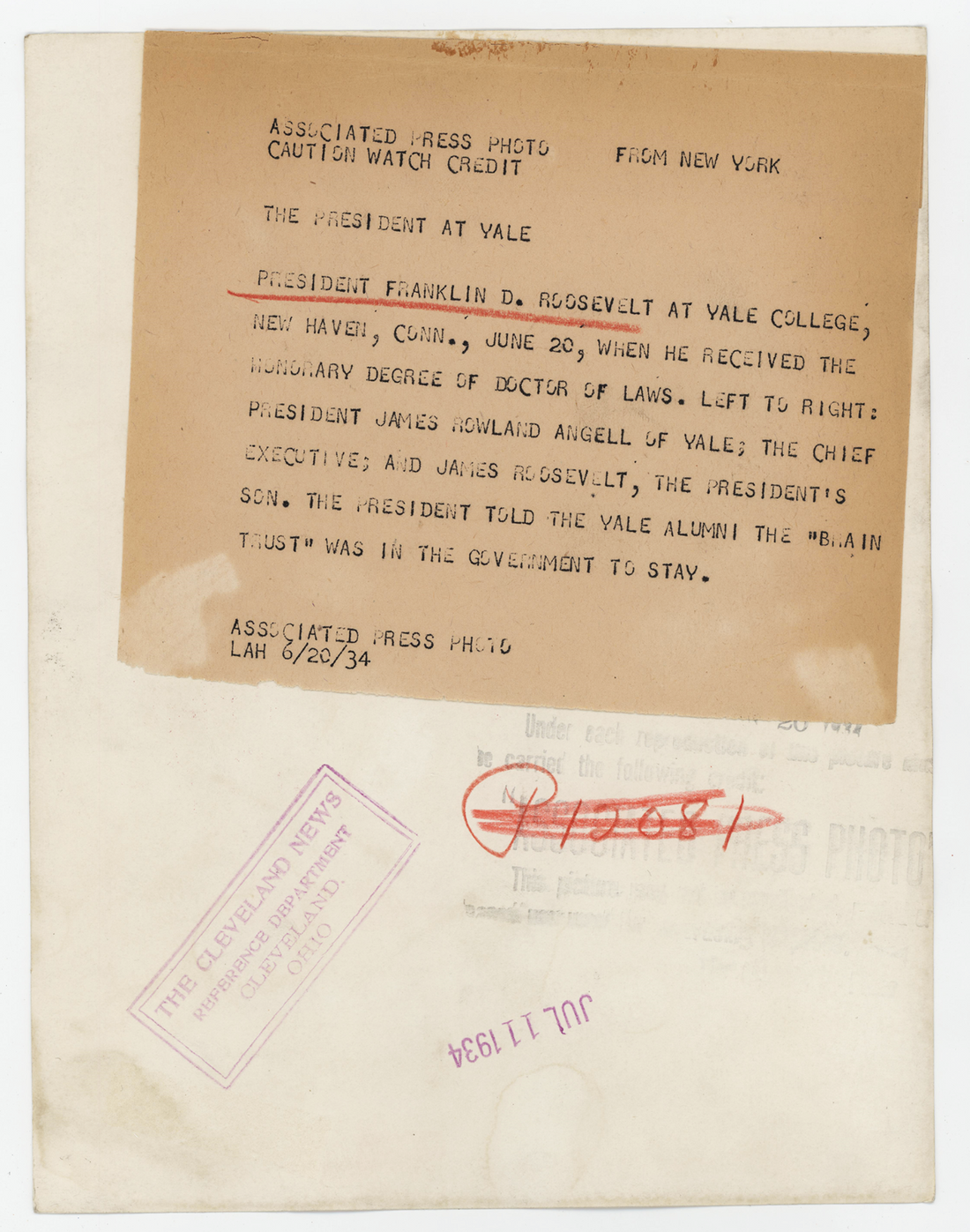 1934 Pres. Franklin D. Roosevelt, Hiding Cane. FDR Original Photograph, Type 11