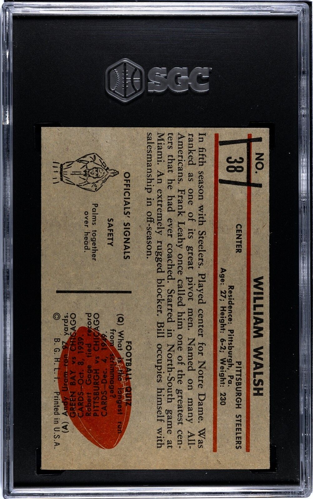 1953 Bowman Bill Walsh Rookie Card. SGC 6