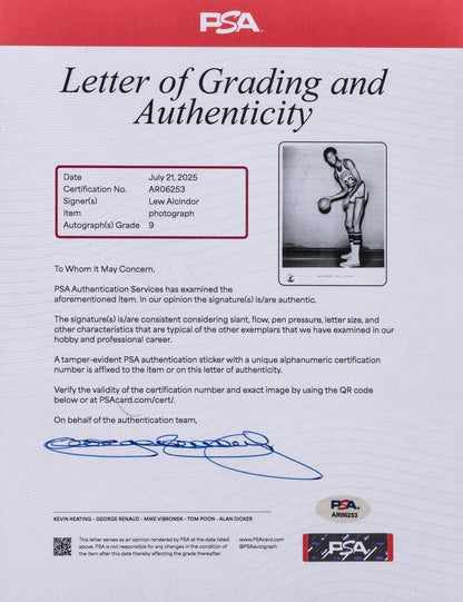 c.1970 Lew Alcindor Signed Photograph, Kareem Abdul Jabbar Rookie Year. PSA 93