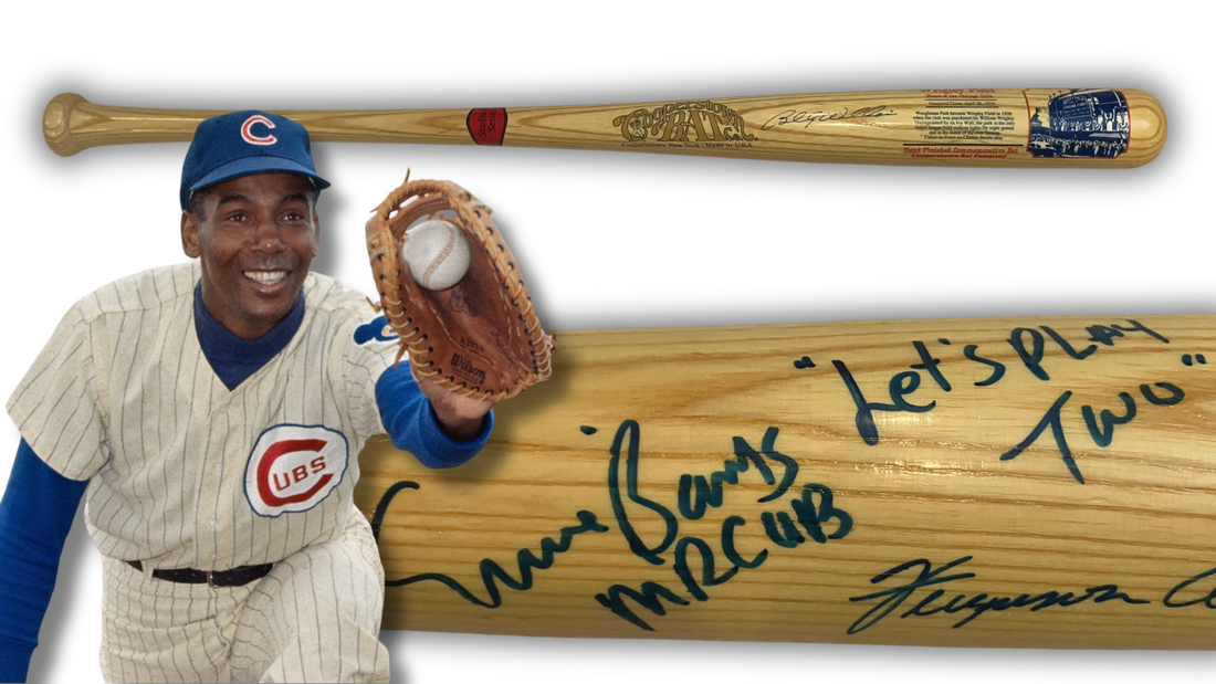 Ernie Banks Signed &amp; Inscribed Bat. Chicago Cubs Wrigley Williams &amp; Jenkins. JSA0