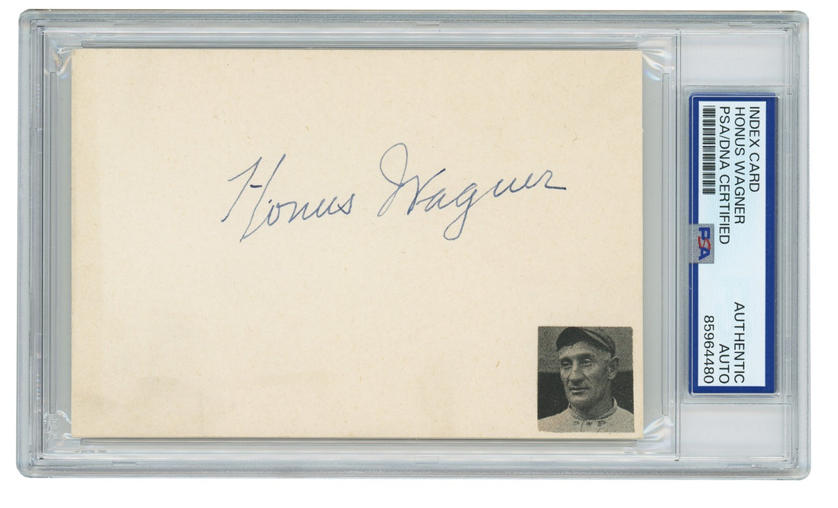 Honus Wagner Signed Index Card Autograph. Auto PSA1
