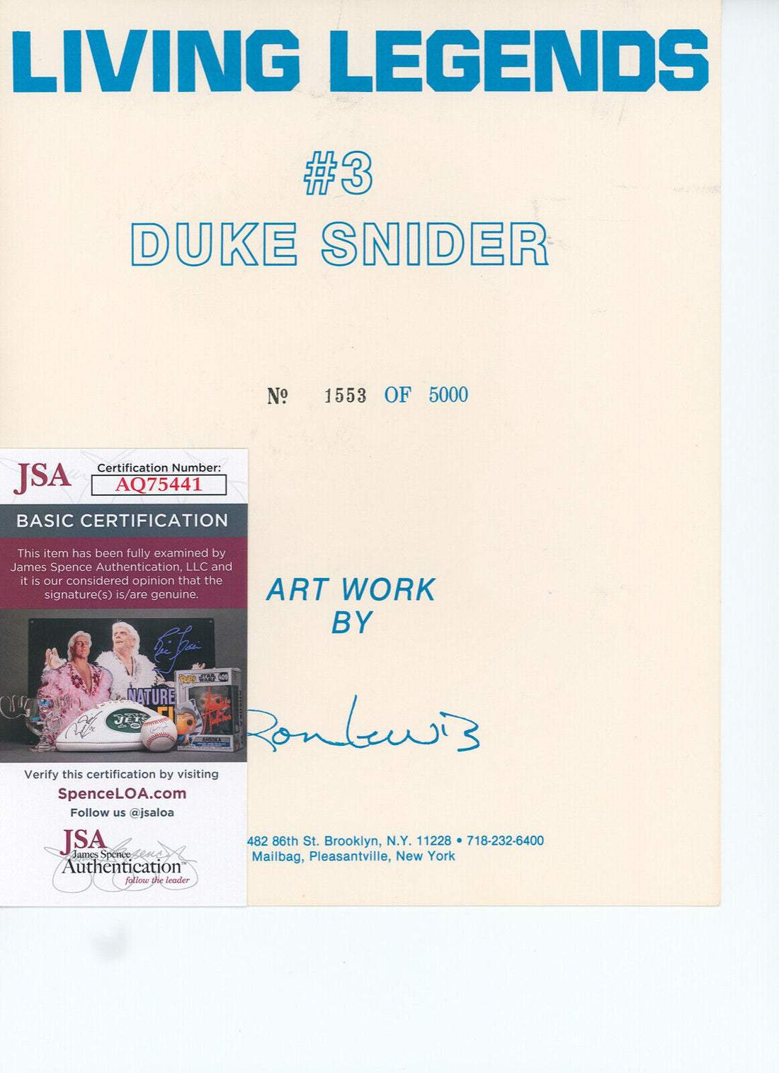 Duke Snider Signed 8x10 Photo, Ron Lewis. Brooklyn Dodgers HOF. JSA