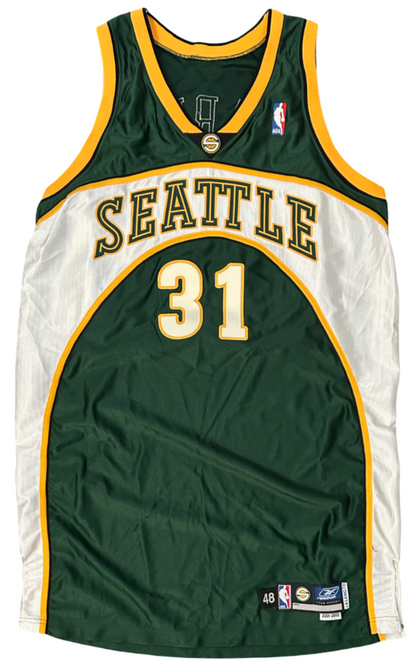 2001 Brent Barry Game Worn Jersey, Signed. Seattle Supersonics Reebok 48 +4. JSA2