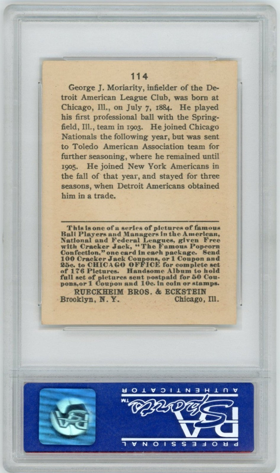 1915 Cracker Jack George Moriarty (Moriarity) PSA 71