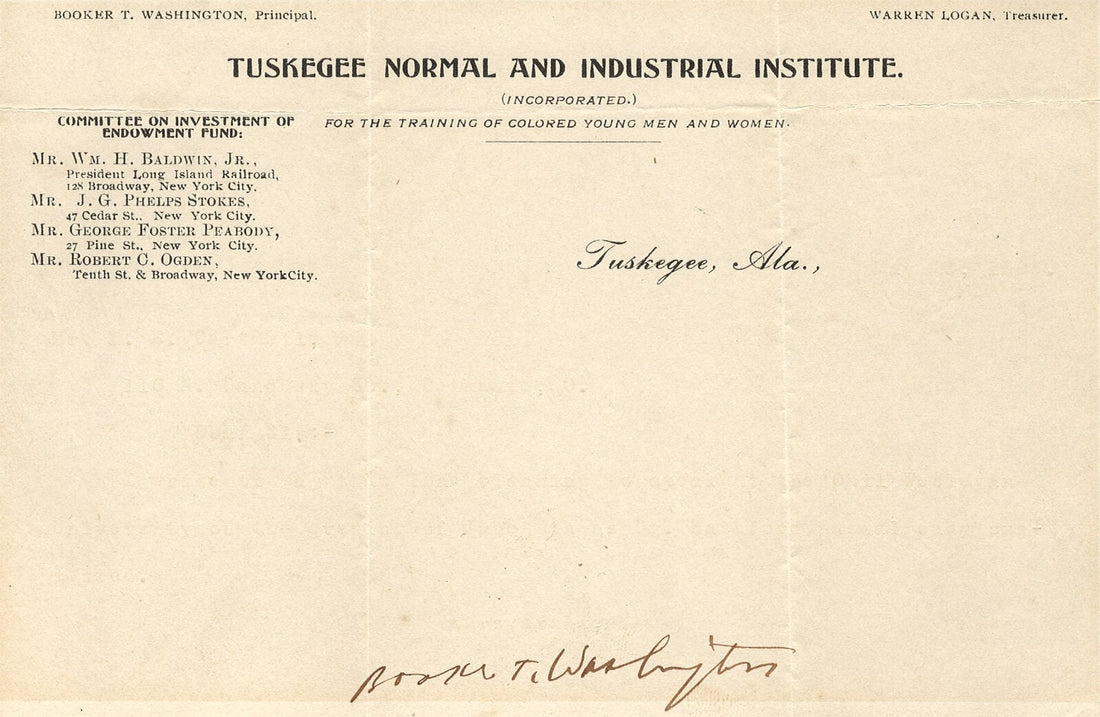 Booker T. Washington Autograph, Signed Tuskegee Letterhead. JSA0