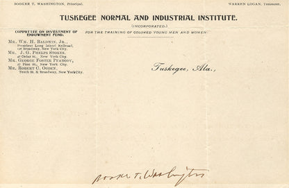 Booker T. Washington Autograph, Signed Tuskegee Letterhead. JSA0