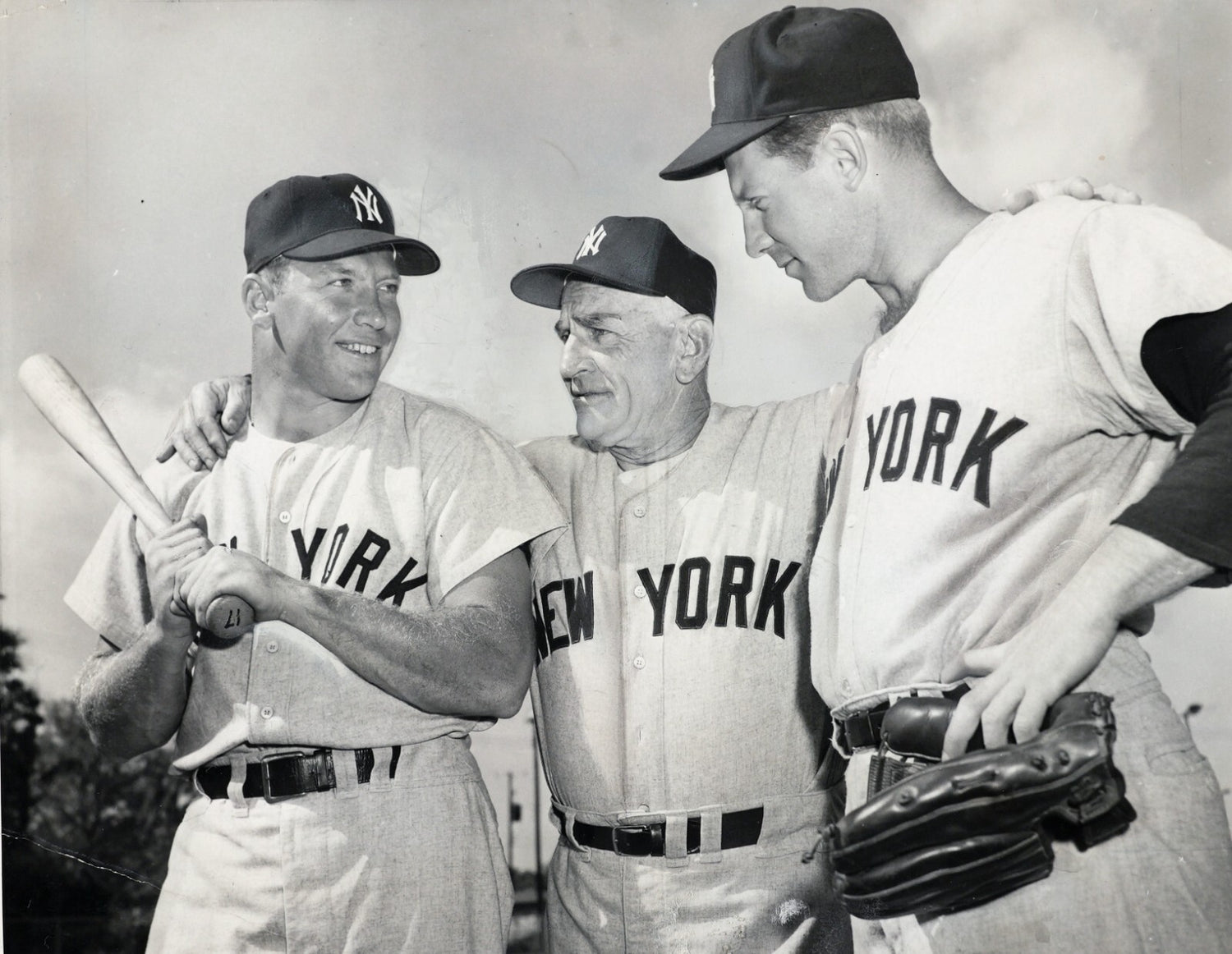 Mickey Mantle, Whitey Ford, &amp; Casey Stengel 1957 Type 1 Original Photo. PSA2