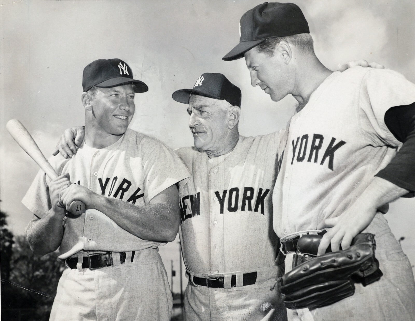 Mickey Mantle, Whitey Ford, &amp; Casey Stengel 1957 Type 1 Original Photo. PSA2