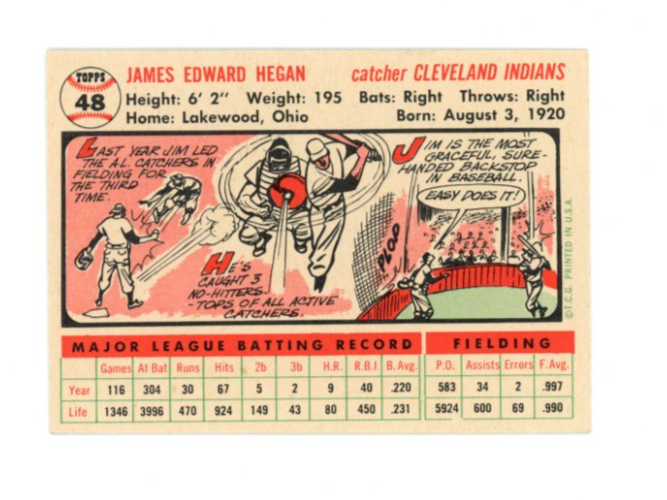 1956 Topps Jim Hegan White Back1