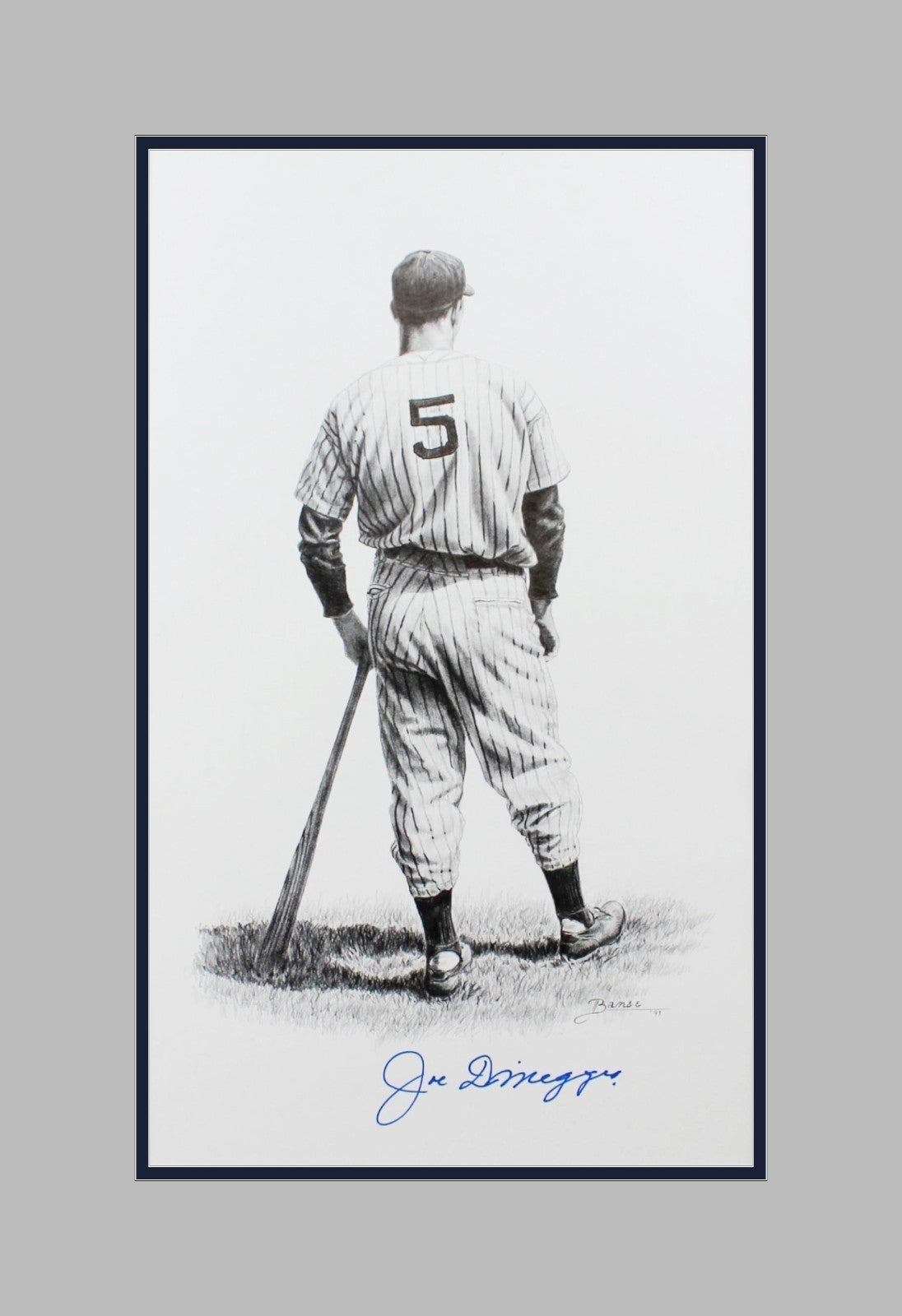 Joe DiMaggio Signed &amp; Inscribed Original Art, Banse Drawing. Auto JSA1