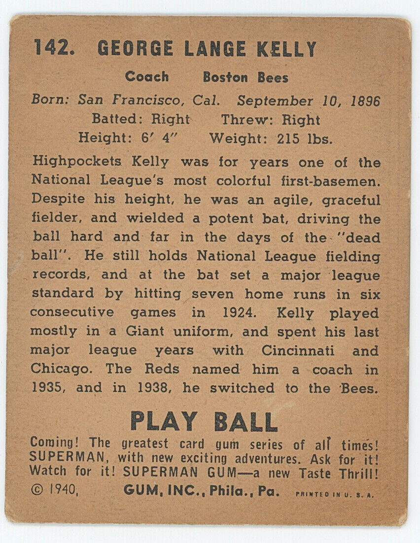 1940 Playball George Kelly. 