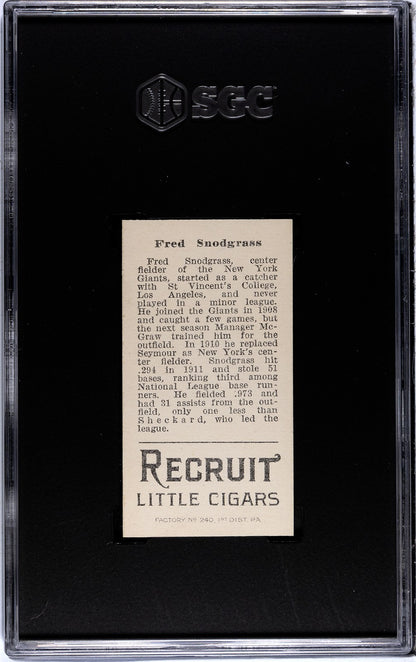 1912 Recruit Little Cigars T207 Fred Snodgrass SGC Authentic1