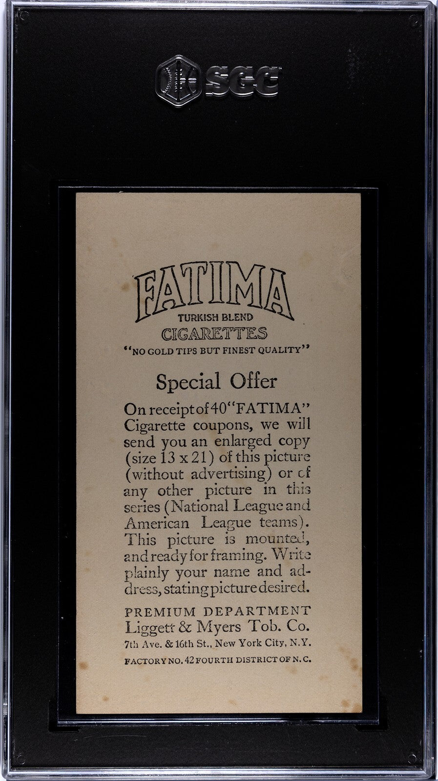 1913 Fatima T200 Cincinnati Nationals. Mordecai Brown, Joe Tinker. SGC 31