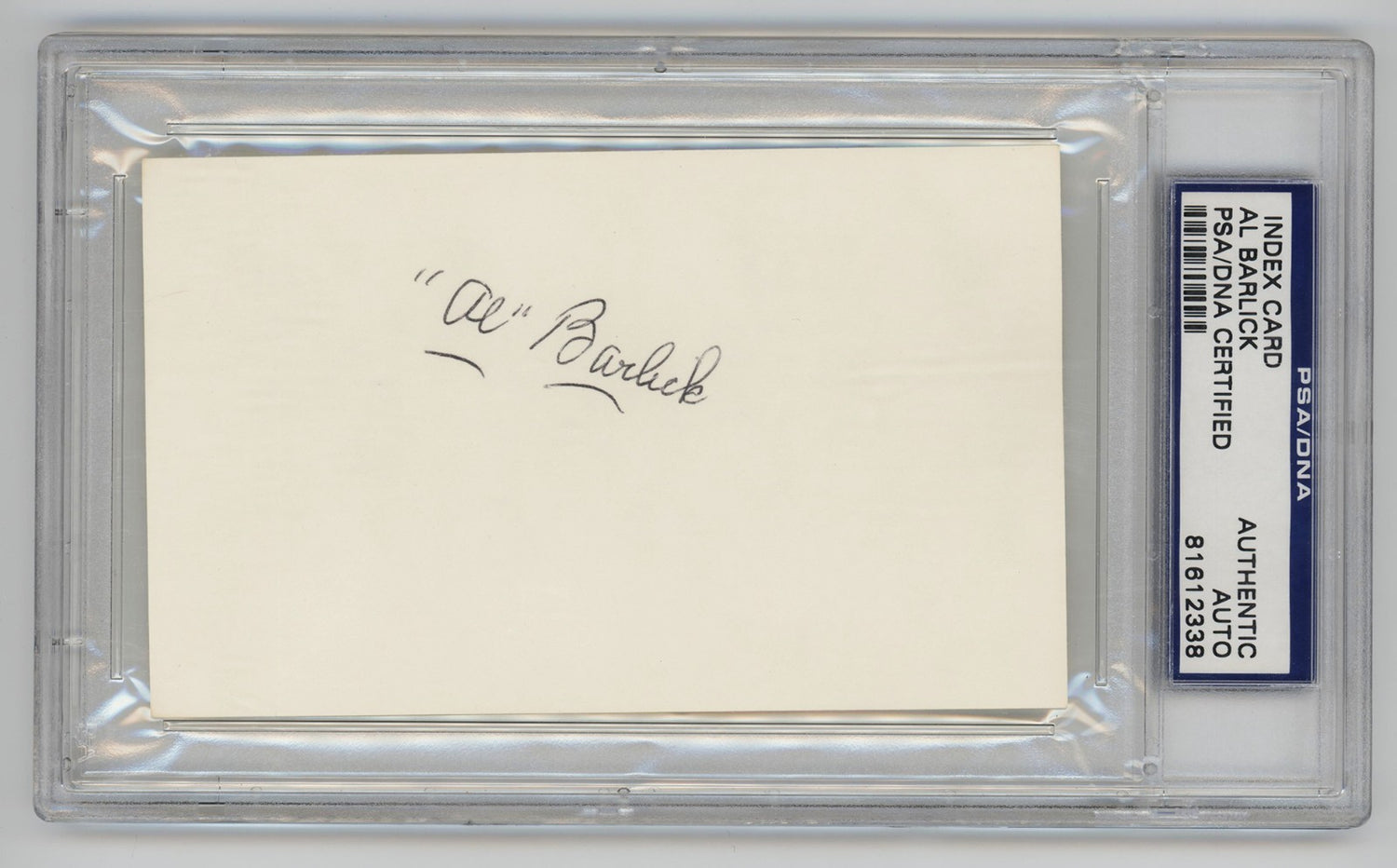 Al Barlick Signed Index Card. PSA. Hall of Fame Umpire0