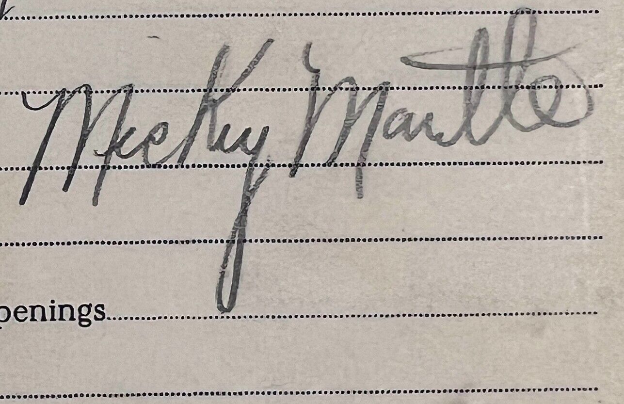 1950 Mickey Mantle Pre Rookie Signature, Rare Early Style Autograph. Auto JSA