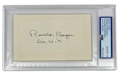 President Ronald Reagan Signed Autograph Index Card. Auto Grade PSA Gem Mint 101