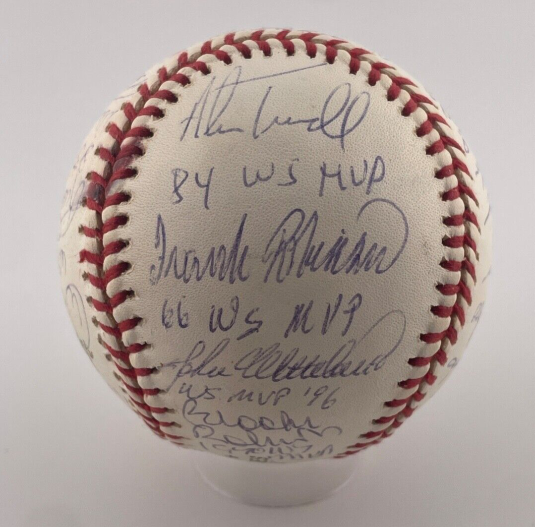 World Series MVP Signed Inscribed Baseball. Jeter, Reggie. 24 Sigs, LE /125. JSA3