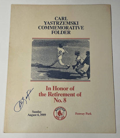 Carl Yastrzemski Signed Commemorative Retirement Day Folder. Boston Red Sox. JSA