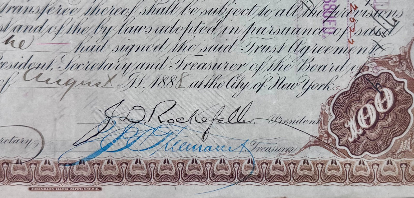 1888 Standard Oil Trust Stock Certificate Signed by John D. Rockefeller2