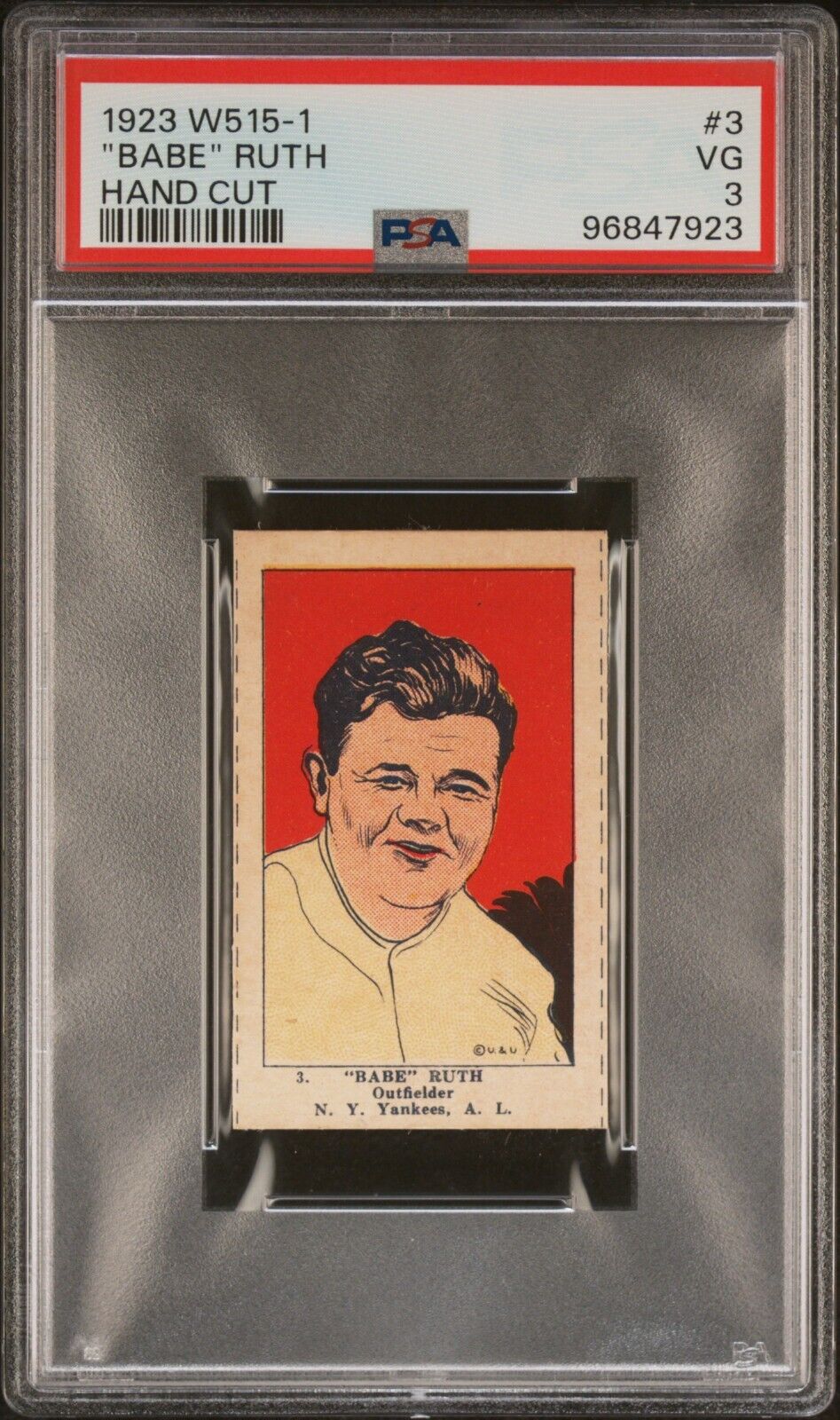 1923 W515-1 Babe Ruth Card. Hand Cut. PSA VG 3