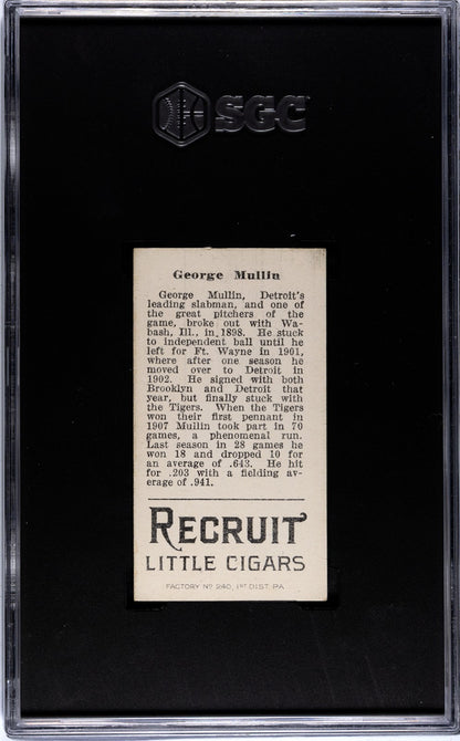1912 Recruit Little Cigars T207 George Mullin SGC 51