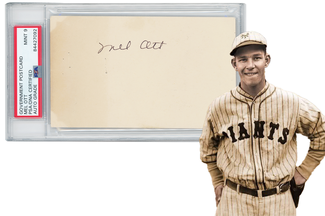 1948 Mel Ott Signed Government Postcard, Mint. PSA 90