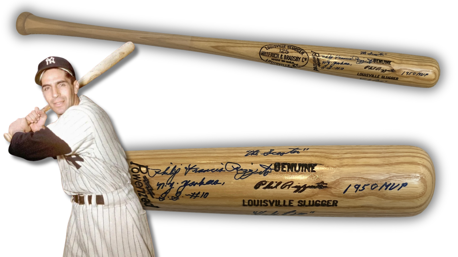 Phil Rizzuto Signed &amp; Inscribed "1950 MVP" New York Yankees Bat. Auto JSA0