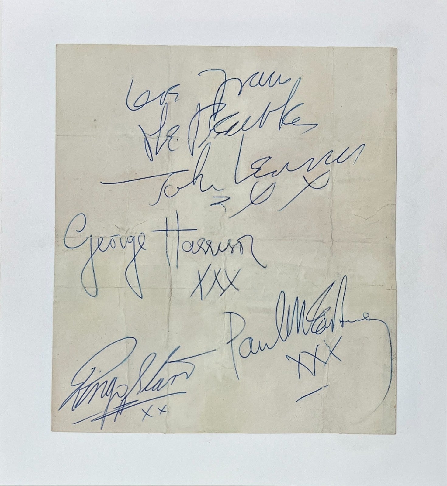 1963 Beatles Autograph. John Lennon, Paul McCartney, Harrison, Ringo. Caiazzo1