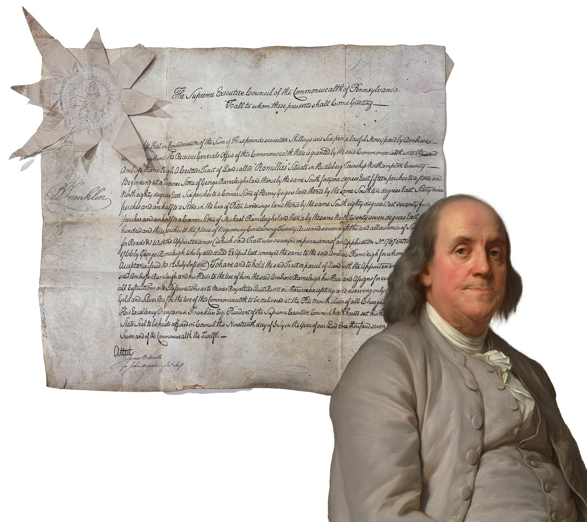 Benjamin Franklin Signed 1787 Land Patent – Constitutional Convention. Auto JSA0