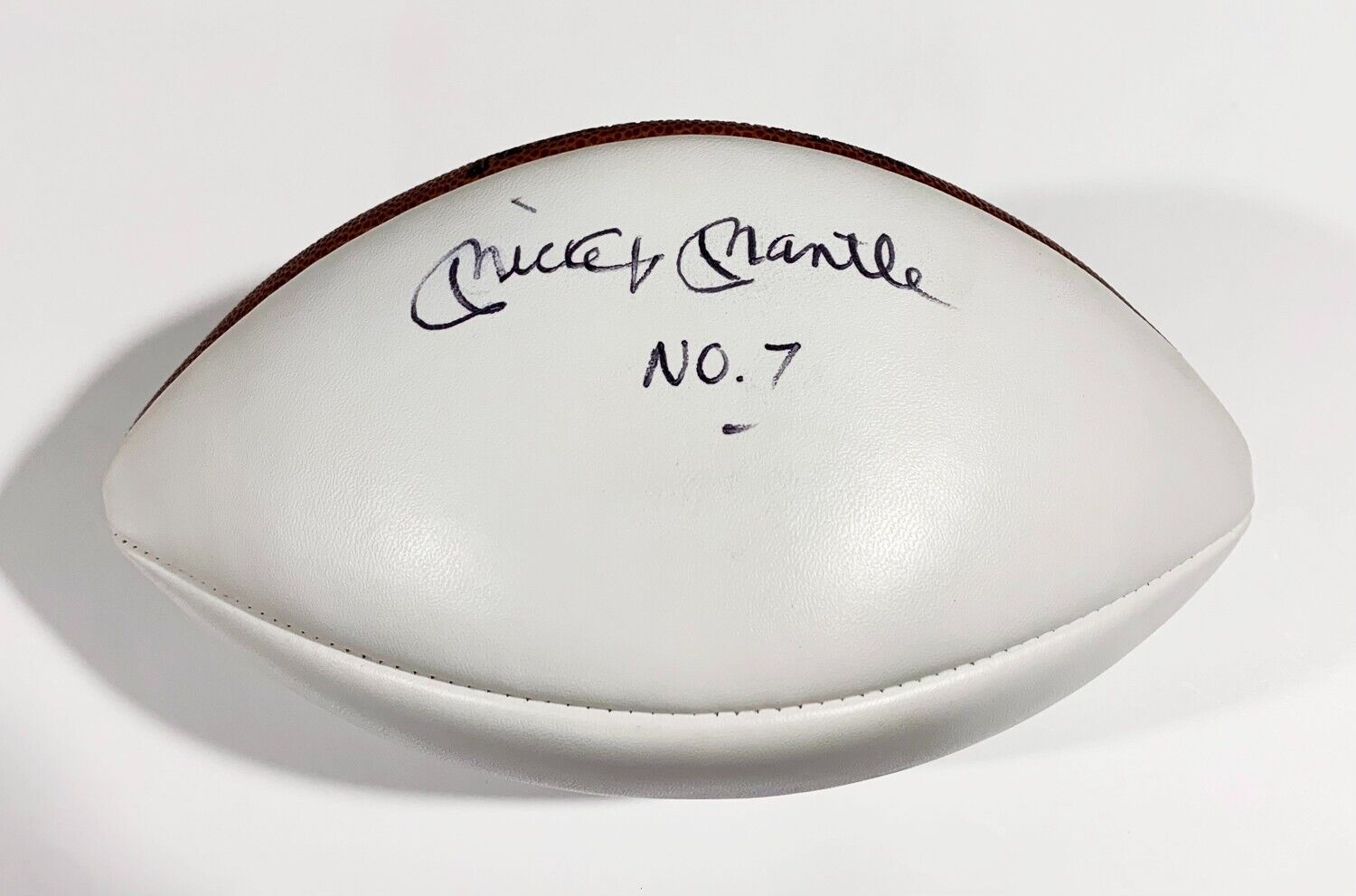 Rare Mickey Mantle Signed Football, Inscribed No. 7. Auto PSA