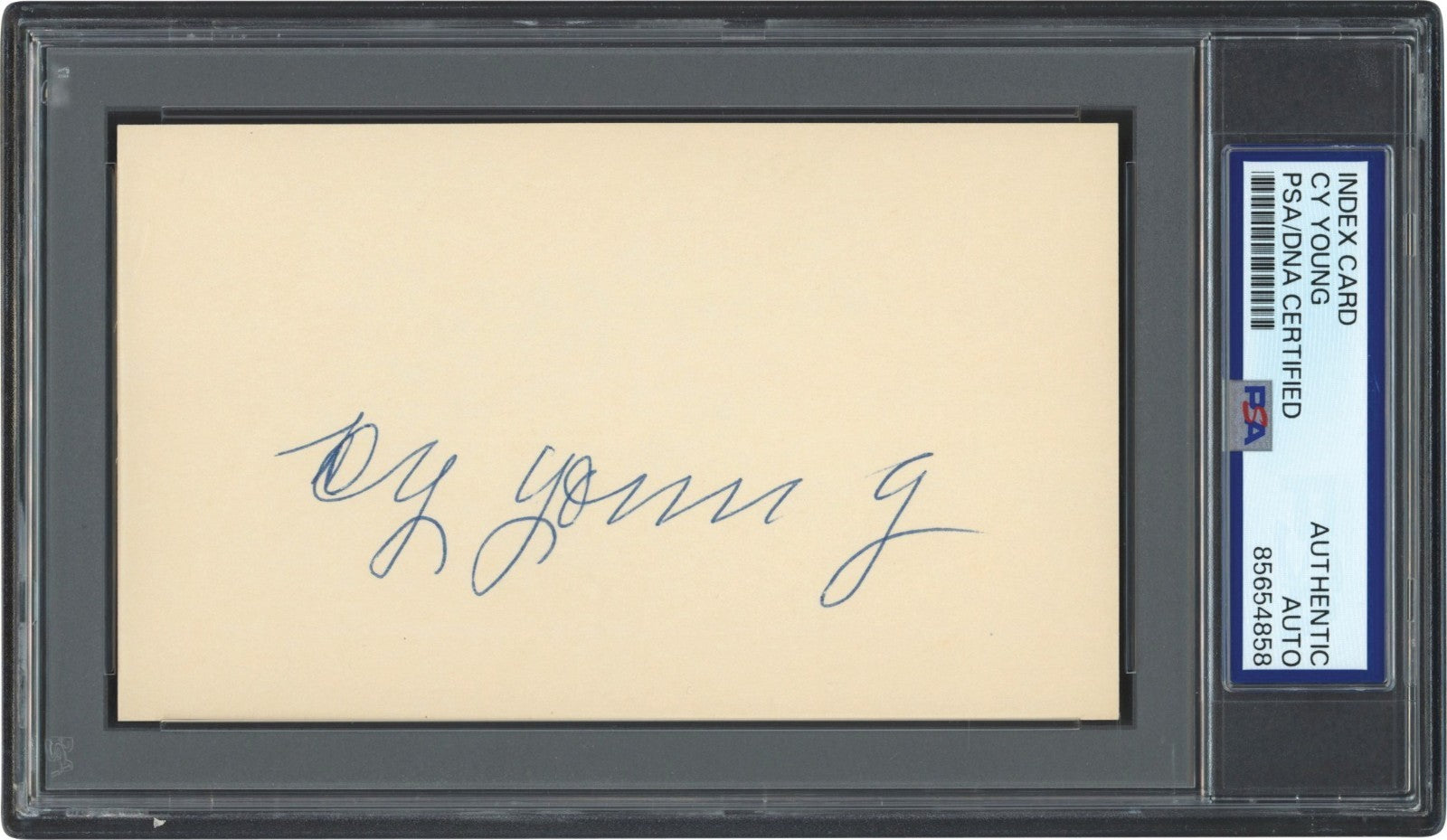 Cy Young Autograph, Signed 3" x 5" Index Card. Auto PSA1