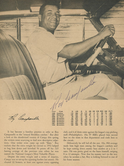 Roy Campanella Signed Photo, 1953 Dodgers Yearbook. Driving Car. JSA PSA3