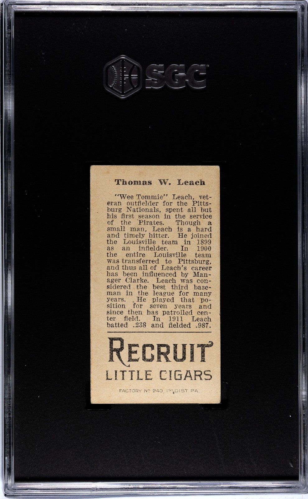 1912 Recruit Little Cigars T207 Tommy Leach SGC 4.51