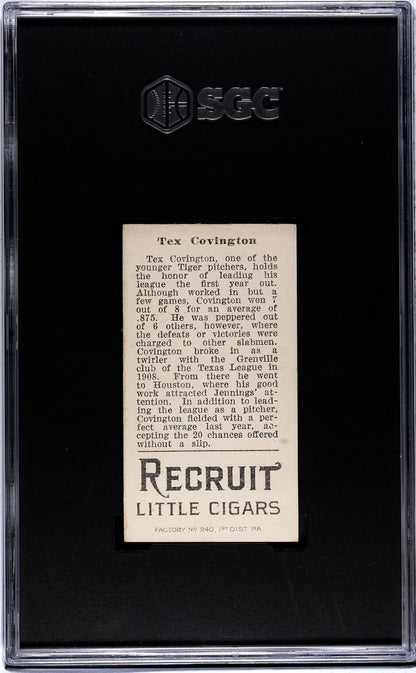 1912 Recruit Little Cigars T207 Tex Covington SGC 51