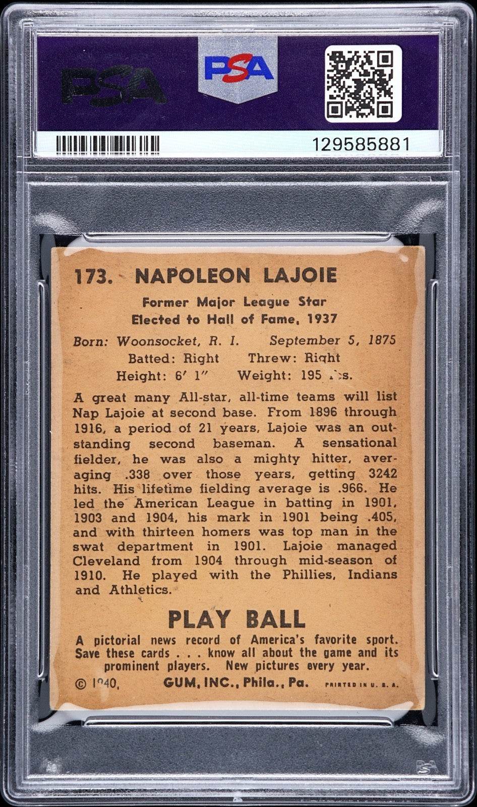 Nap Larry Lajoie Signed 1940 Play Ball 
