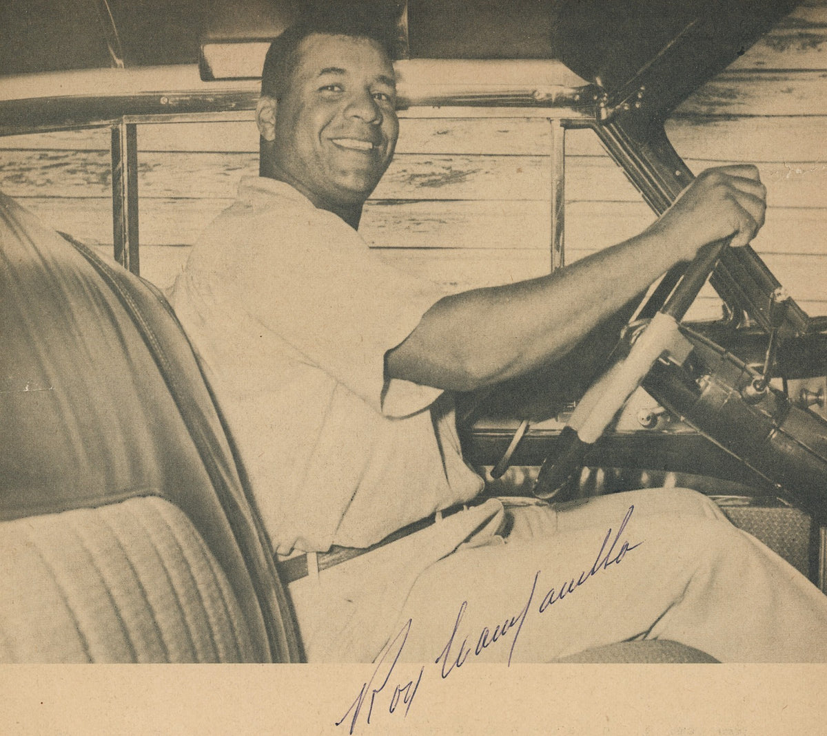 Roy Campanella Signed Photo, 1953 Dodgers Yearbook. Driving Car. JSA PSA1