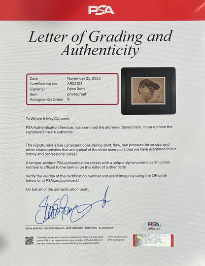 Babe Ruth Signed Photo, 8x10. Outstanding, PSA Mint 92