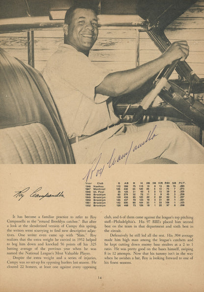 Roy Campanella Signed Photo, 1953 Dodgers Yearbook. Driving Car. JSA2