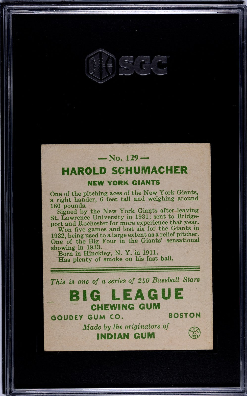 1933 Goudey Harold Schumacher 