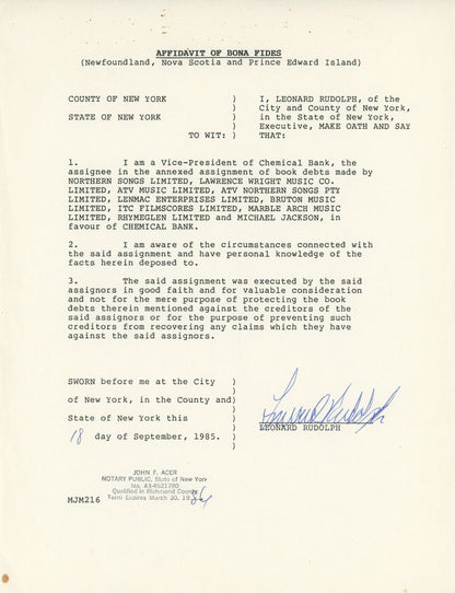 Michael Jackson Signed 1985 Beatles Music Catalog Purchase Document13