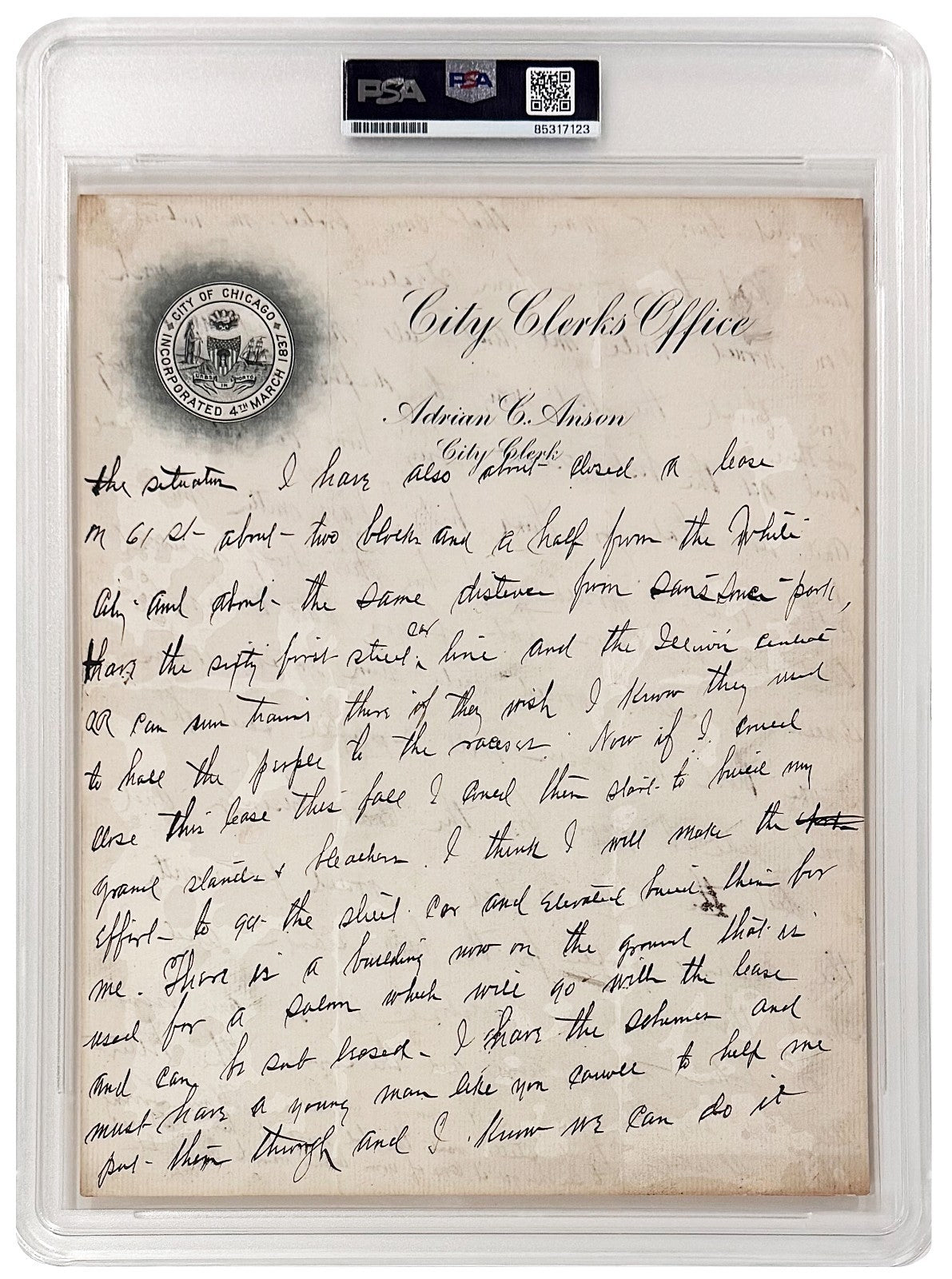 Rare Adrian Cap Anson Handwritten &amp; Twice Signed Letter. Auto Graded 82