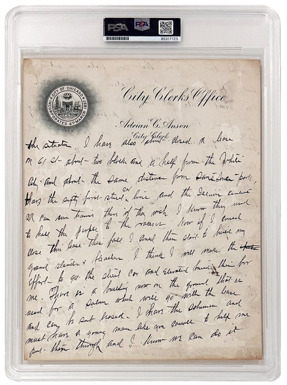 Rare Adrian Cap Anson Handwritten &amp; Twice Signed Letter. Auto Graded 82