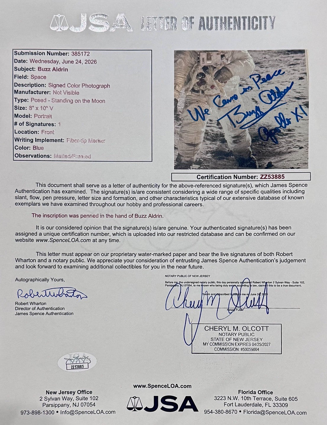 Buzz Aldrin Signed &amp; Inscribed 8x10 Apollo 11 Photo. JSA2