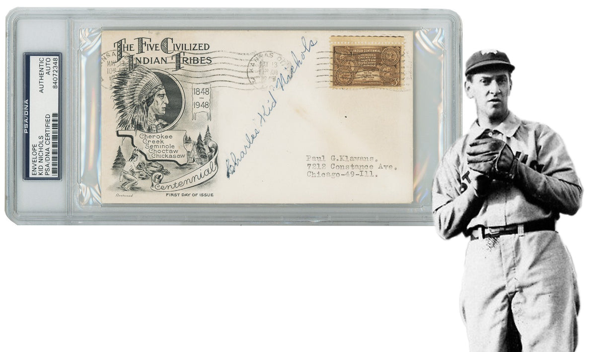 Charles “Kid” Nichols Signed First Day Cover, 1949 HOF Year FDC. Auto PSA0