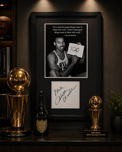 Wilt Chamberlain Signed 100pt Autograph Display. Auto JSA4