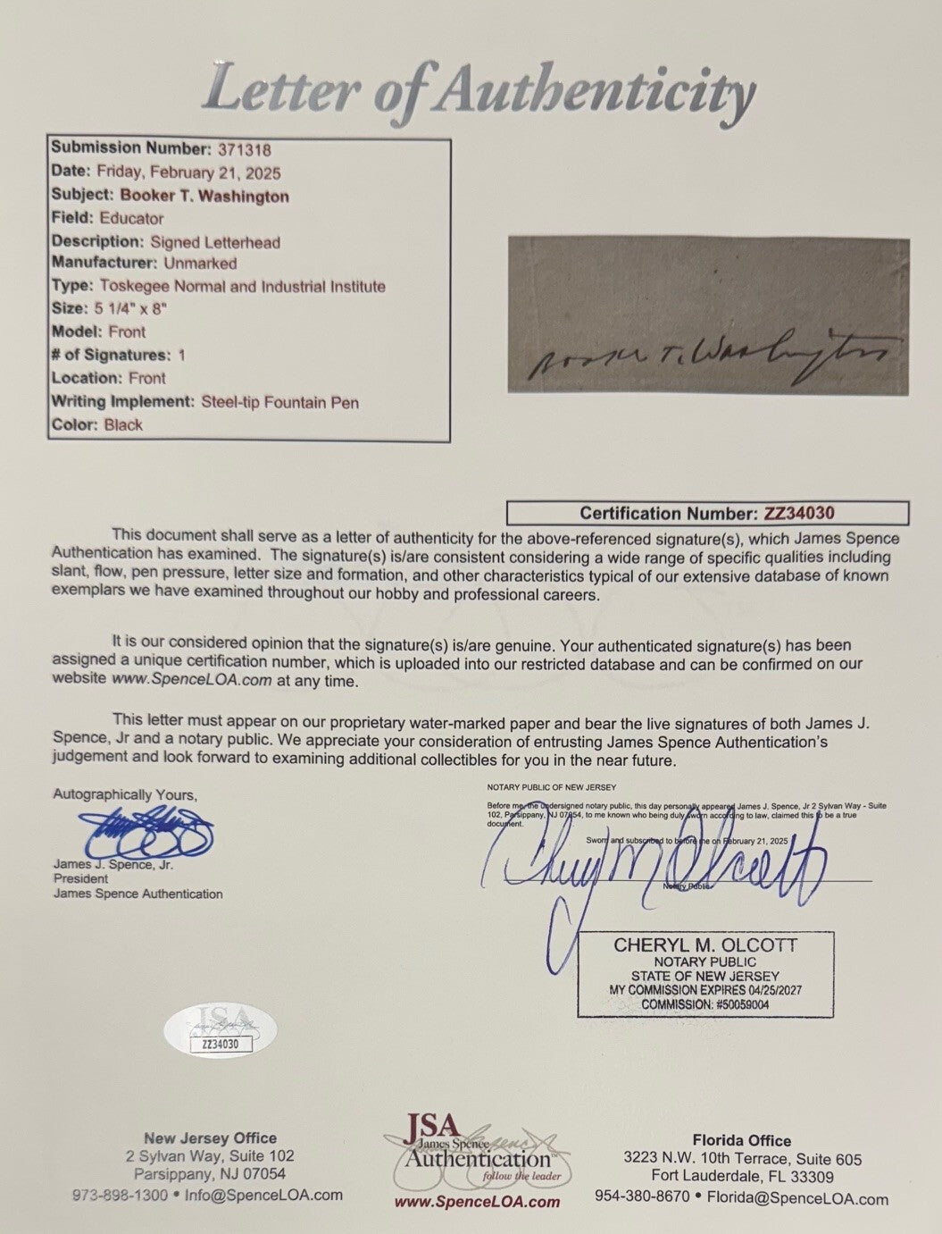 Booker T. Washington Autograph, Signed Tuskegee Letterhead. JSA2