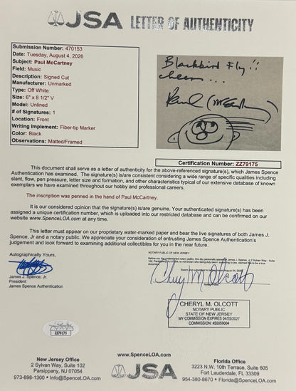 Unique Paul McCartney Signed "Blackbird Fly" Inscribed Autograph. Auto JSA2