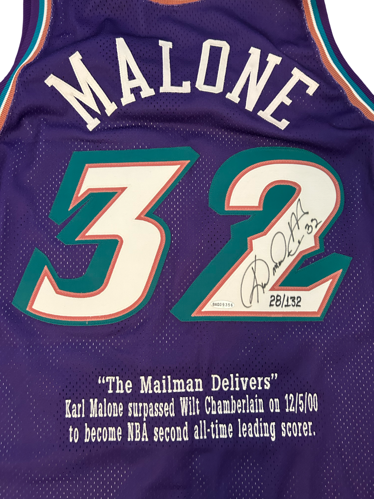 Karl Malone Signed Jersey, Utah Jazz Pro Cut, Champion 52. UDA Upper Deck1