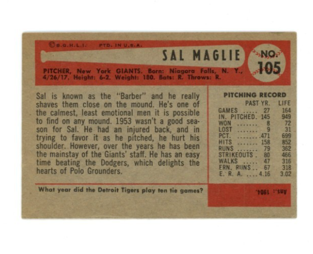 1954 Bowman Sal Maglie1